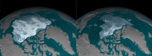 fotografía muestra el polo ártico en un antes y después: con hielo y luego el derretimiento