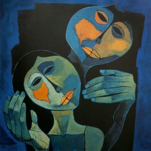 Madre y niño azul, Óleo sobre tela. Colección Pablo Guayasamín, Quito, Ecuador, 1986.